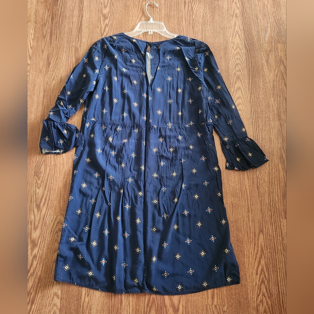 Old Navy Blue Dress with 3/4 Ruffle Sleeves - Picture 2 of 3